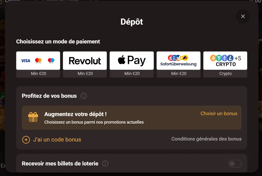 Procédure et méthodes de dépôt sur votre compte WinKingdom