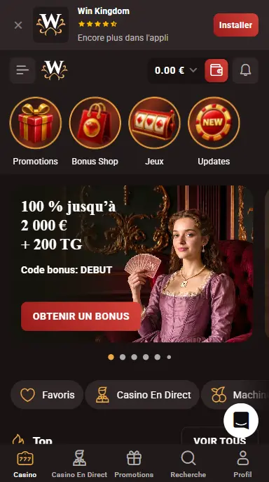 Application et version mobile WinKingdom Casino en ligne